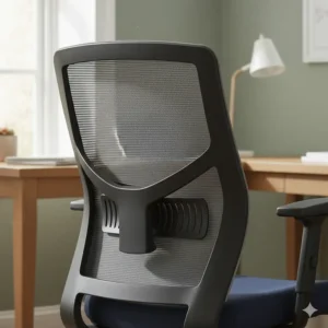 Detail of the breathable mesh backrest on an adjustable student chair for teens, ideal for long study sessions.