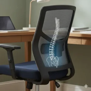 Diagram showing the built-in lumbar support of a student chair designed for secondary school pupils.