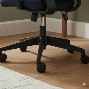 Five-star swivel base with castors on an adjustable student chair for teens, suitable for carpeted or hard floors.