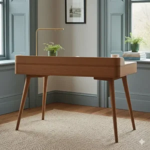 Rear view of a solid wood writing desk showing the robust construction and high-quality timber finish.