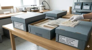 Acid-free archive boxes designed for long-term document preservation and heritage filing.