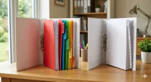 Alt text for image 9: Brightly coloured multi-part A4 subject dividers used for organising university revision notes and coursework.