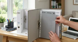 Alt text for image 2: Durable extra-wide A4 dividers in grey plastic, ideal for protecting punched pockets in a professional ring binder.