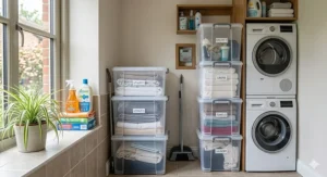 A close-up of an FSC-certified timber chest showing natural wood grain and high-quality metal hardware.
