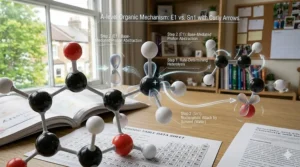 Organic chemistry reaction mechanism diagram showing curly arrows for the electrophilic addition of HBr to an alkene.