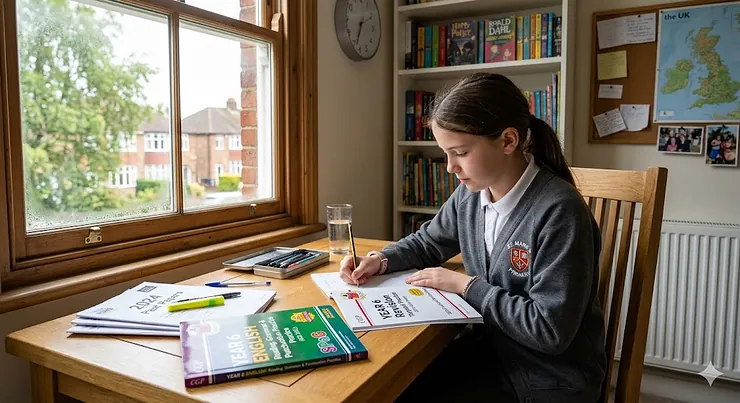 A collection of Year 6 SATs revision books, including reading tests, maths study guides, and practice exam papers for KS2 primary school pupils aged 10 to 11. Year 6 SATs revision books
