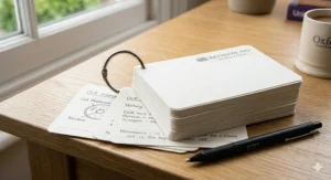 Close-up of blank A6 flashcards with a ring, perfect for GCSE and A-Level revision notes.