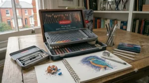 An all-in-one artist pencil set featuring blending stumps, putter erasers, and graphite pencils inside a metal tin.