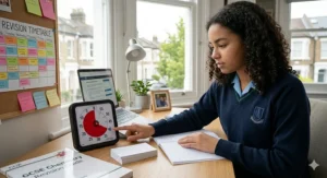 A student working through a past GCSE exam paper under timed conditions to practice exam technique.