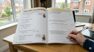 A close-up of exam-style practice questions found in high-quality GCSE revision guides.