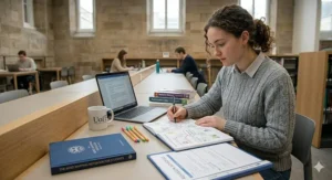 Essential stationery for a productive study session including a specialist mind-mapping notebook and coloured pens.