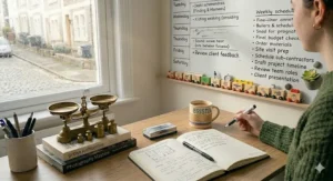 A stylish small-format whiteboard integrated into a bedroom layout, proving you can stay organised without sacrificing aesthetics.