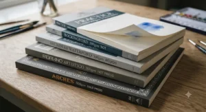 A stack of 300gsm watercolour paper pads demonstrating weight and thickness for painting.