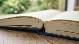 A detailed view of the spine and pages of an A4 sketchbook, highlighting its acid-free, archival-quality paper.