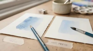Comparison of textured paper surfaces ideal for watercolour pencil techniques.