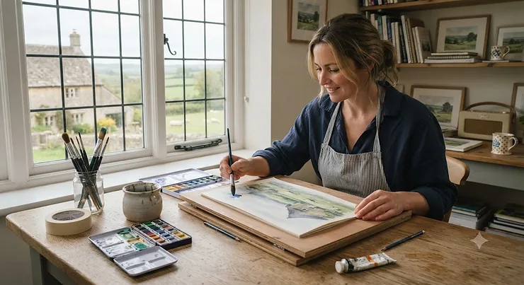Professional artist painting on a high-quality cold-pressed watercolour pad. best watercolour pad