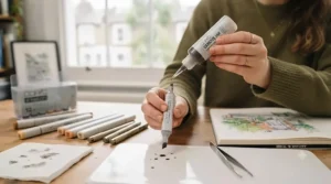 Demonstrating how to refill a marker from a Copic markers starter set using Various Ink bottles for long-term use.