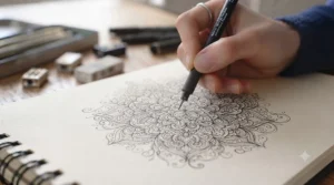 Example of cross-hatching shading techniques using professional-grade micro pens for drawing.