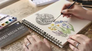 Sturdy hardback cover of a professional mixed media pad.