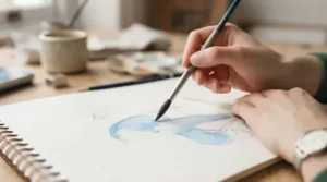 Step-by-step beginner painting of a floral design using watercolour pencils.