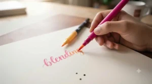 Side-by-side comparison showing lettering stroke variations produced by hard-tip and soft-tip brush pens for lettering.