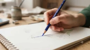 Close-up of dry watercolour pencils being applied to thick paper for beginners.