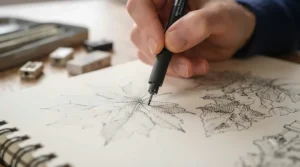 Close-up of various micro pen nib sizes used for precise drawing and technical linework.