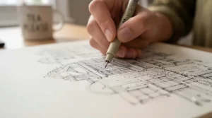 High-quality micro pens creating sharp, archival-grade black lines on professional-weight cartridge paper.