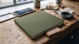 An artist’s workspace featuring professional-grade, archival quality sketchbooks for artists.