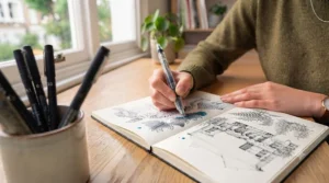 Using technical illustration pens to create precise architectural draughting.