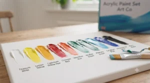 Thick, vibrant brush strokes showing the smooth texture and rich pigmentation of beginner-friendly acrylic paints.