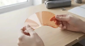 A graduated range of small and large circle cutting and drawing stencils stacked together.