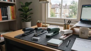 Selection of vibrant and classic coloured desk staplers suitable for any stationery collection.