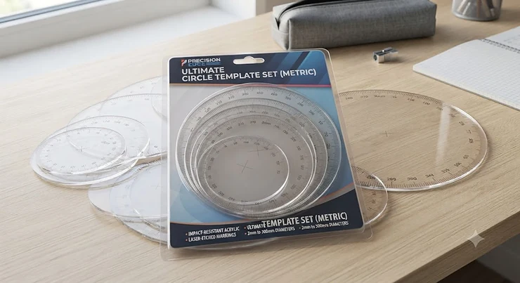A flexible, shatter-resistant orange plastic circle template being gently bent to demonstrate durability. circle template set