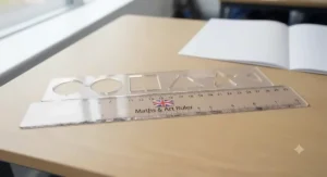 Primary school ruler featuring integrated shape stencils for arts, crafts, and early numeracy activities.