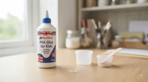 Child-safe, non-toxic, and washable PVA glue bottle suitable for school and home crafts.