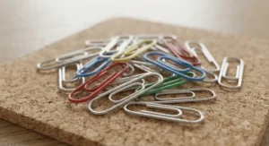 Classic small silver paper clips for office desk organisation and tidying documents.