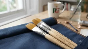 Close-up of durable synthetic bristles on an affordable art brush set.