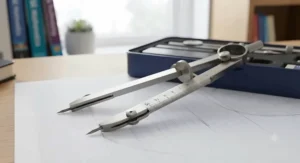Professional-grade technical drawing dividers used by students for transferring measurements and geometric construction.