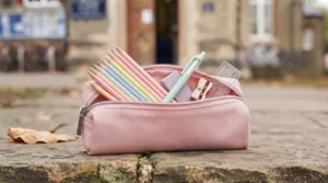 Aesthetic canvas pencil case featuring a minimalist design popular among secondary school pupils.