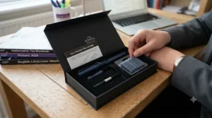 Affordable student starter kit featuring a reliable fountain pen for GCSE stationery lists packaged with spare cartridges.