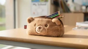 Soft plush animal pencil pouch designed for young children starting Key Stage 1.