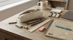 Eco-friendly stationery set made from recycled materials, popular among environmentally conscious sixth form students.