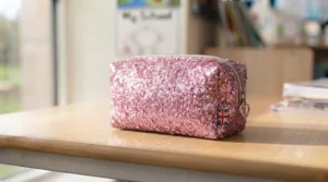 Sparkly pink sequin pencil case popular among Year 1 schoolgirls.
