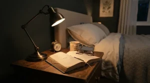 A versatile desk lamp for halls of residence doubling as a reading light next to a single student bed.
