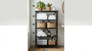 Freestanding storage solutions for halls of residence featuring a narrow shelving unit next to a wardrobe