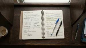 Seminar essentials featured in a university stationery bundle under £20 laid out open on a library study table