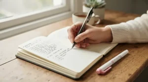Writing revision notes using items from a university stationery bundle under £20 in a halls of residence room